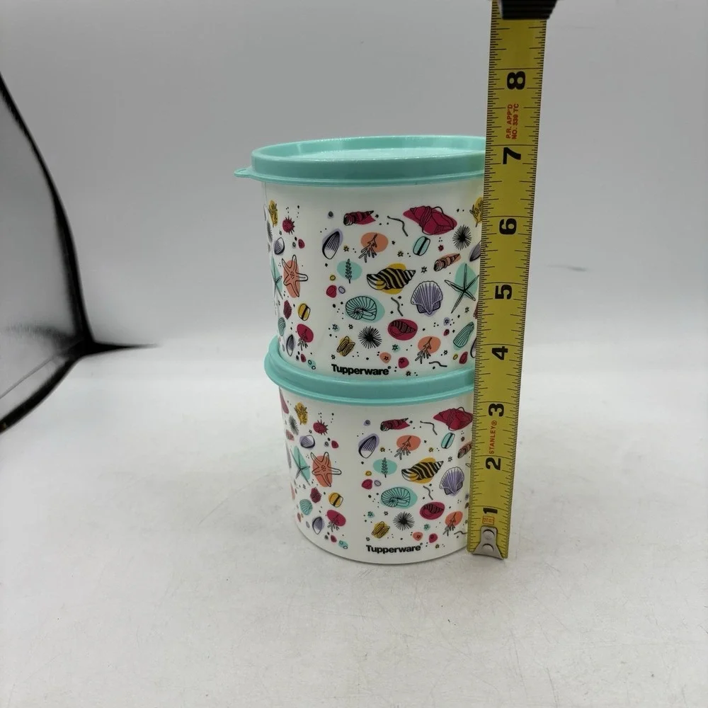 Tupperware Food Storage Utopic Shore Mini 2 Cups Shell Sea Ocean White Set of 2